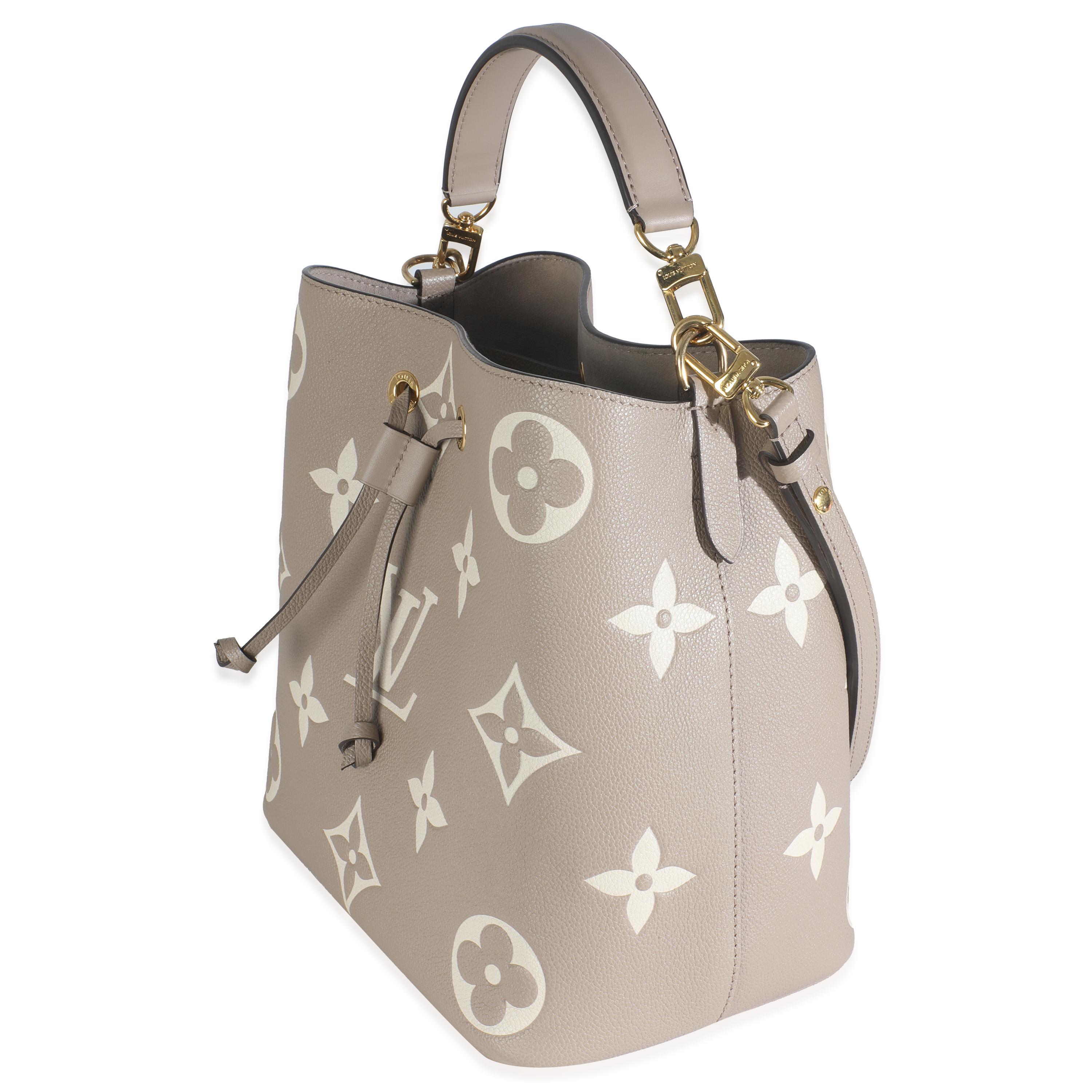 Louis Vuitton Tourterelle Creme Empreinte Monogram Giant Neonoe MM In Excellent Condition In New York, NY