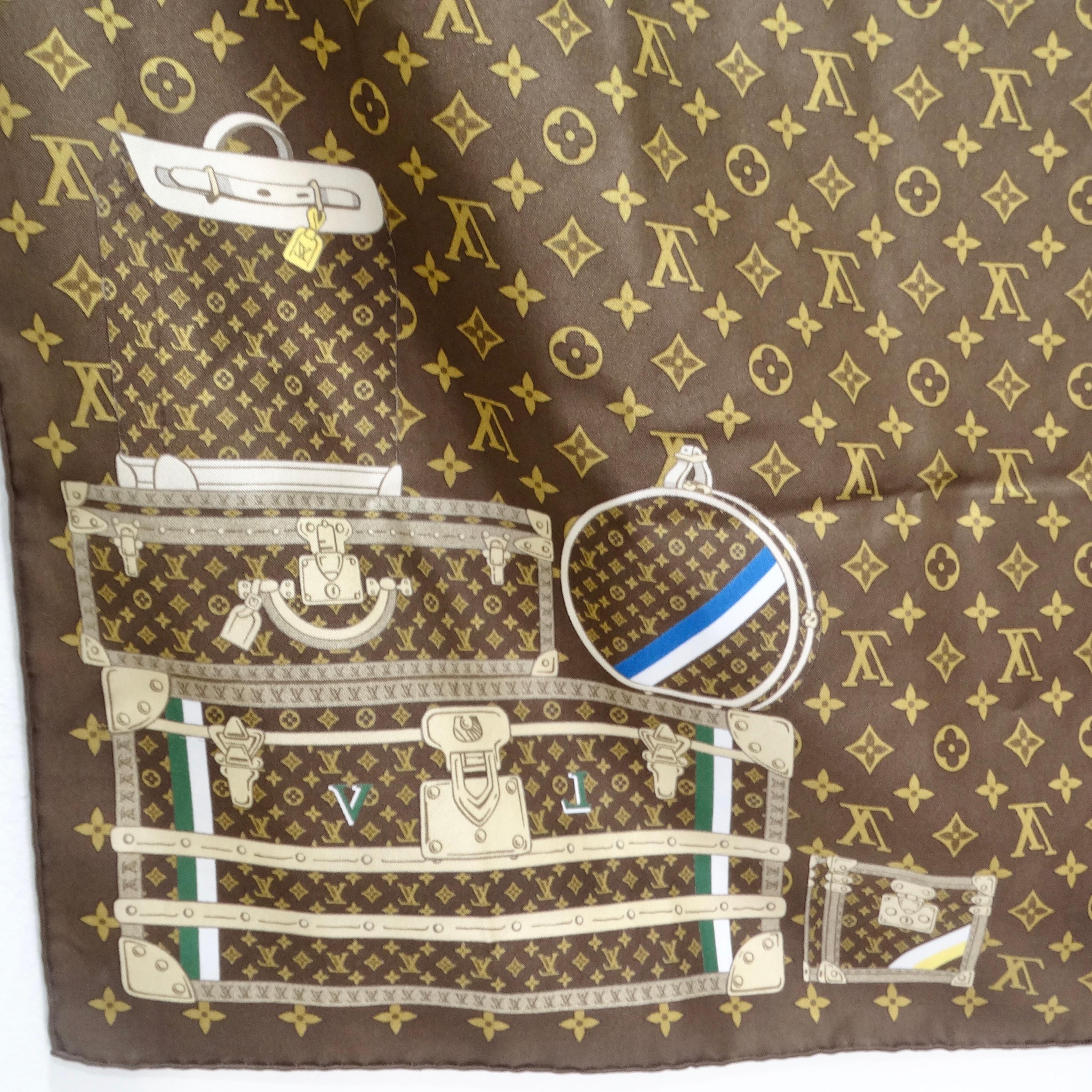 Louis Vuitton Travel Trunks & Bags Monogram Brown Silk Scarf  In Good Condition For Sale In Scottsdale, AZ