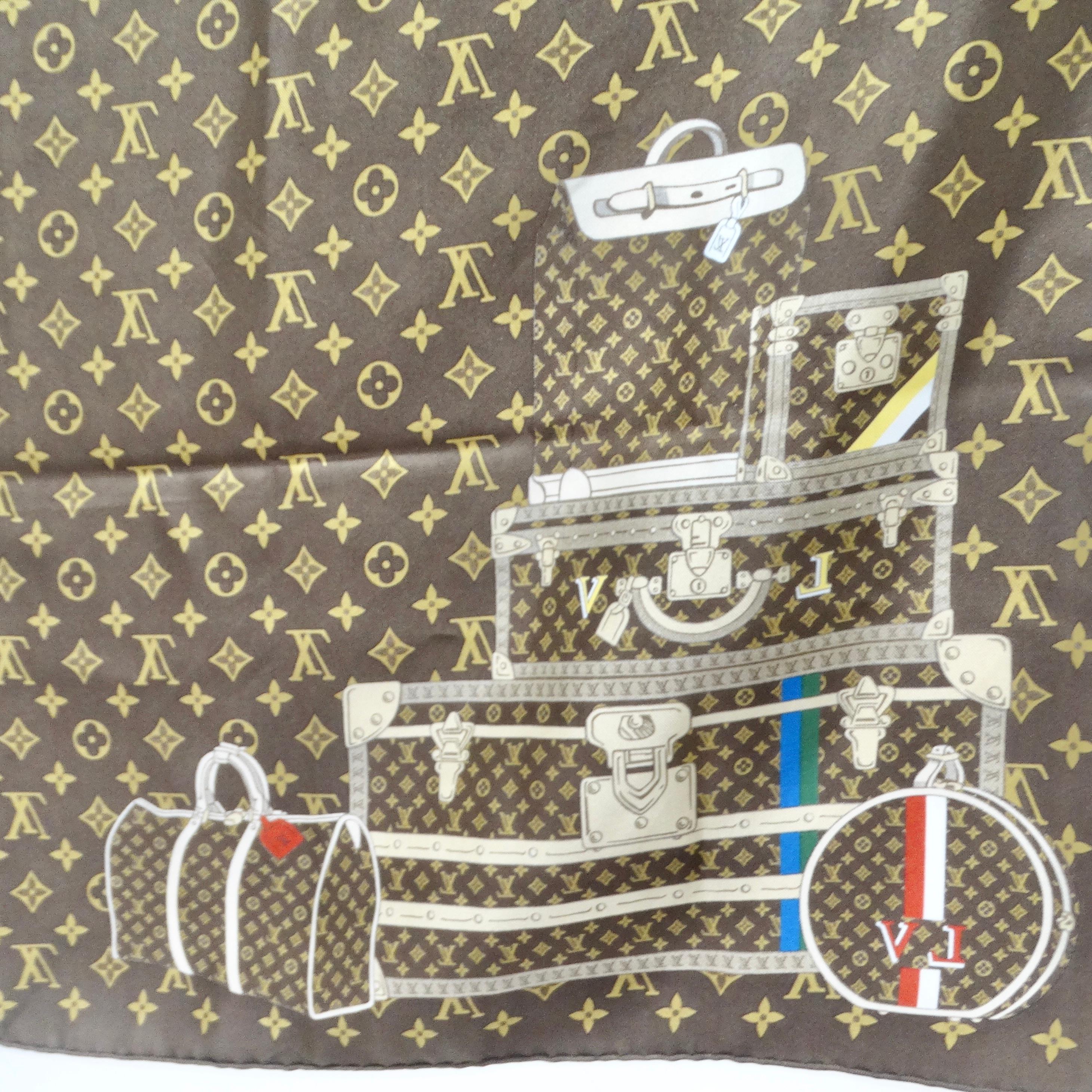 Women's Louis Vuitton Travel Trunks & Bags Monogram Brown Silk Scarf  For Sale