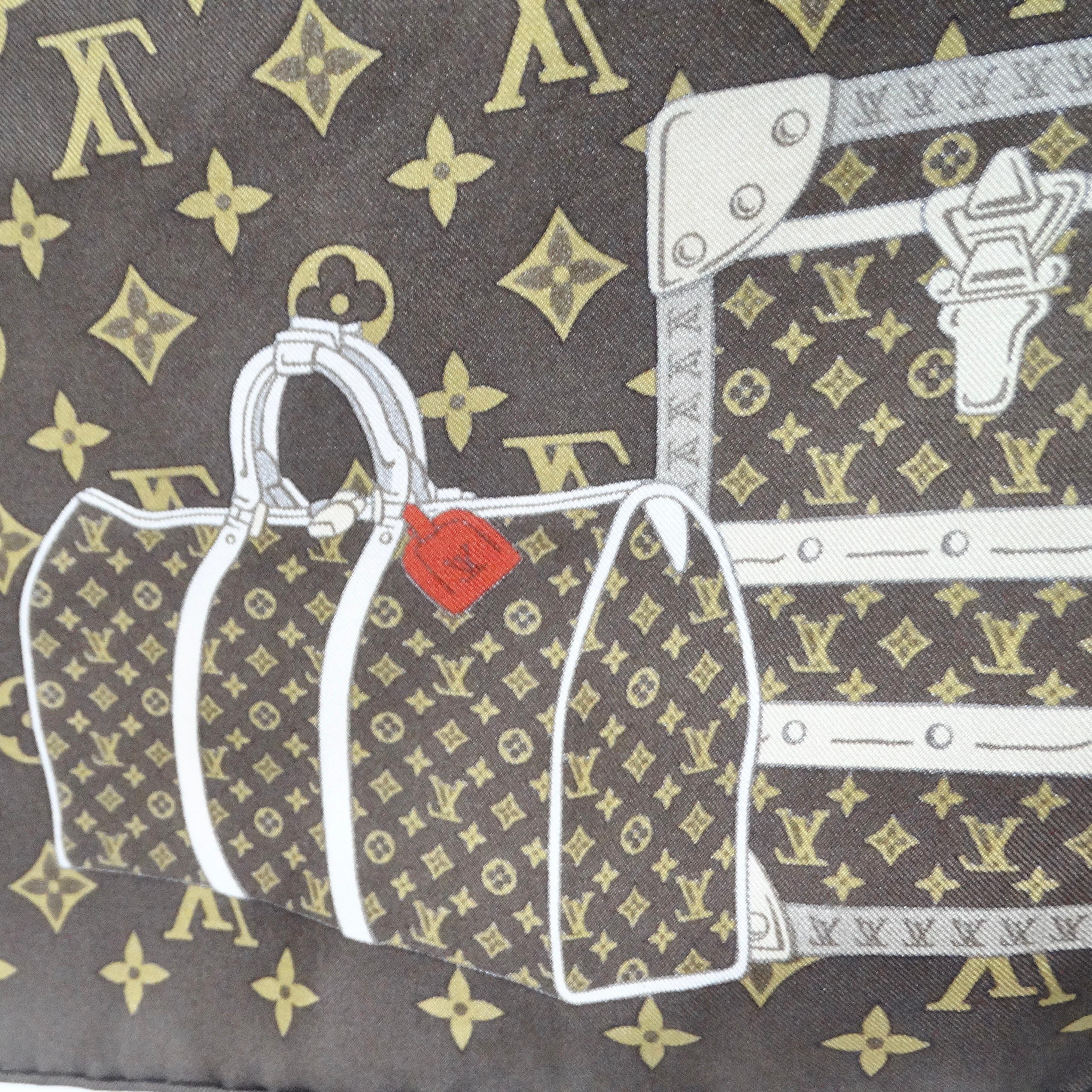 Louis Vuitton Travel Trunks & Bags Monogram Brown Silk Scarf  For Sale 1