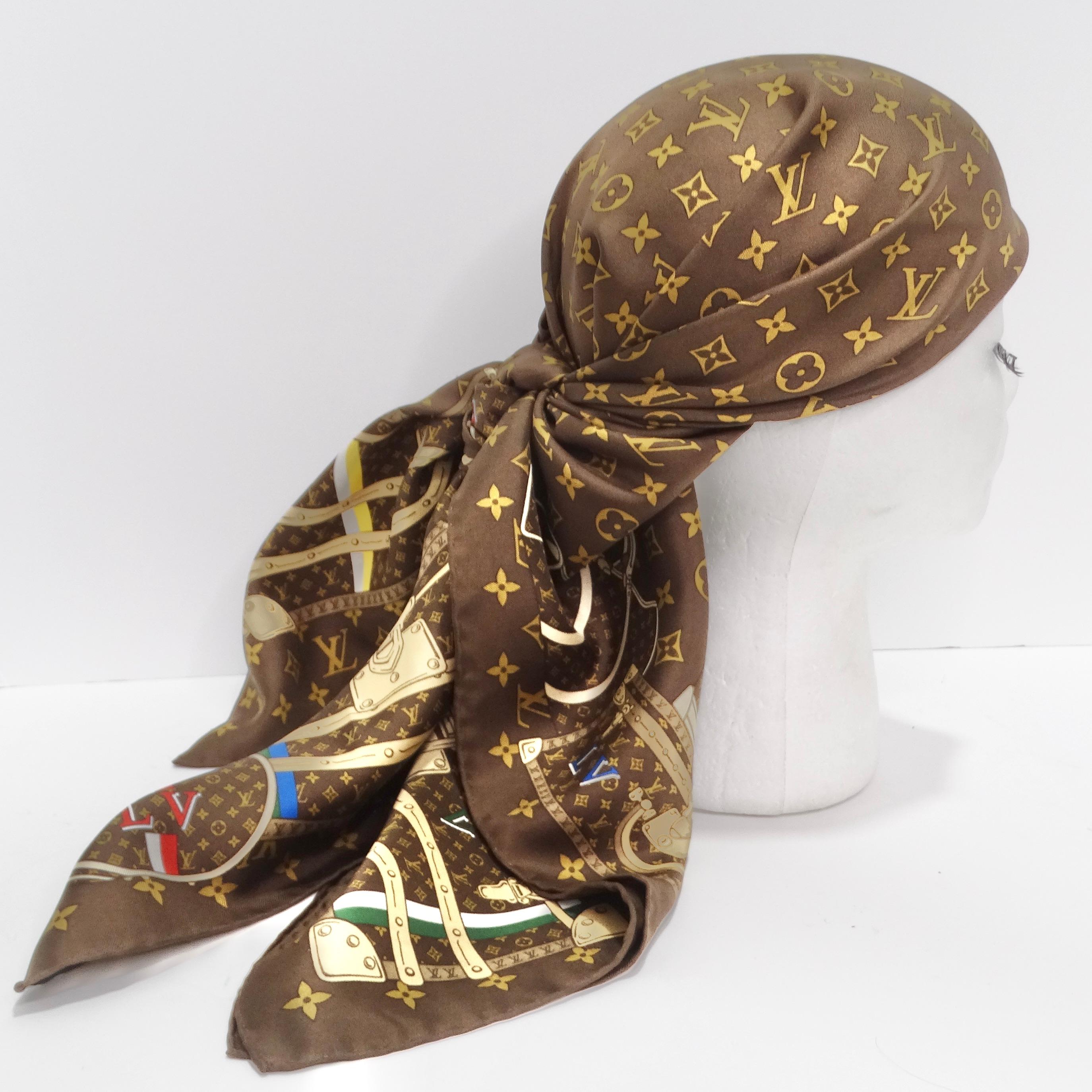 Louis Vuitton Travel Trunks & Bags Monogram Brown Silk Scarf  For Sale 2