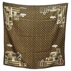 Louis Vuitton Travel Trunks & Bags Monogram Brown Silk Scarf 