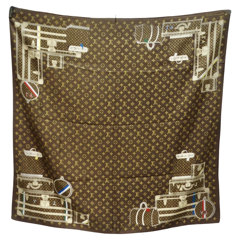 Louis Vuitton Travel Trunks and Bags Monogram Brown Silk Scarf For Sale at  1stDibs