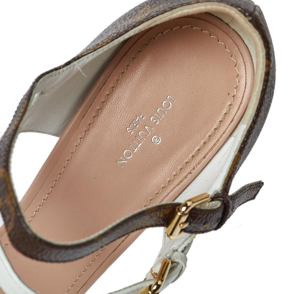 Women's Louis Vuitton Tri Color Monogram Canvas and Leather Double Strap Sandals Size 39