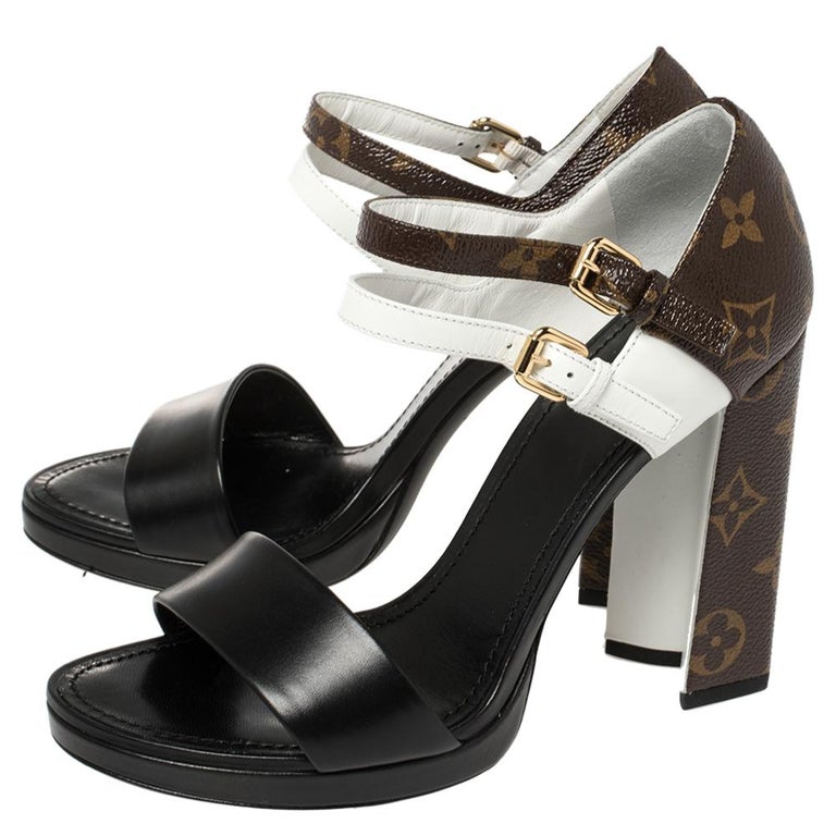 Louis Vuitton Metallic/Black Leather Open Toe Sandals Size 37
