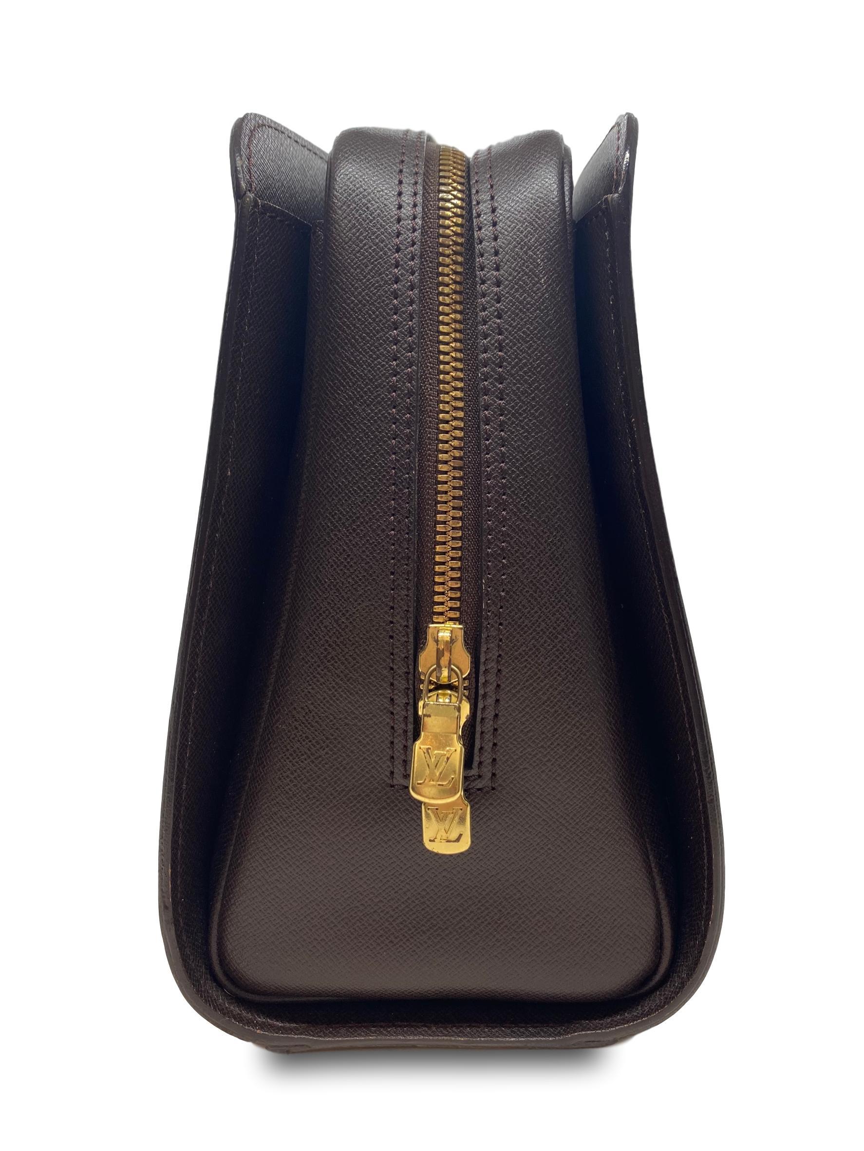 Black Louis Vuitton Triana Top Handle Handbag in Brown Damier Ebene, France 2000.