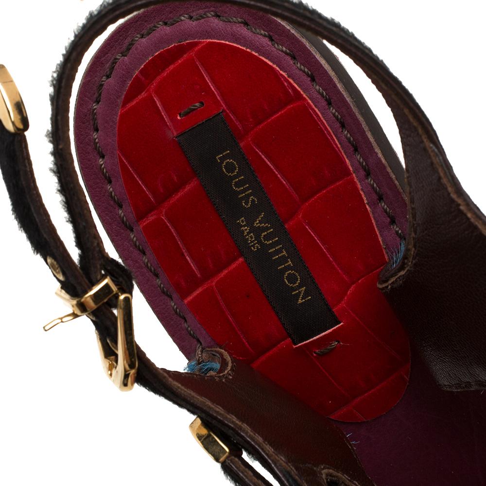 Louis Vuitton Tricolor Calf Hair And Croc Leather Strappy Buckle Ankle Size 39 1