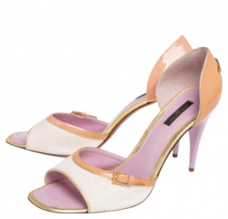 Louis Vuitton Lienzo tricolor y charol D'orsay Peep Toe Bombas Tamaño 41 Beige en venta