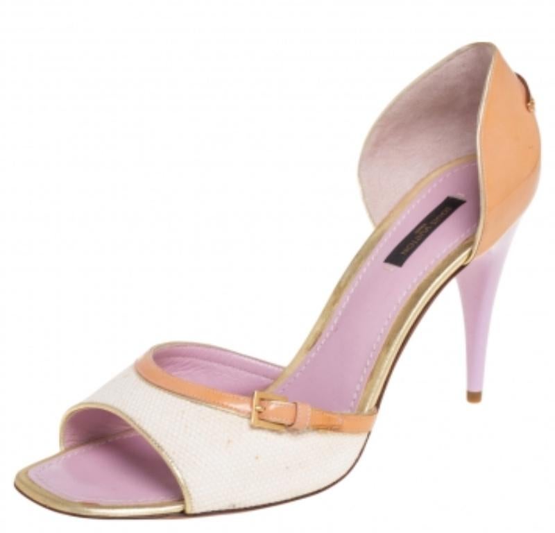 Louis Vuitton Lienzo tricolor y charol D'orsay Peep Toe Bombas Tamaño 41 en Bueno estado para la venta en Dubai, Al Qouz 2