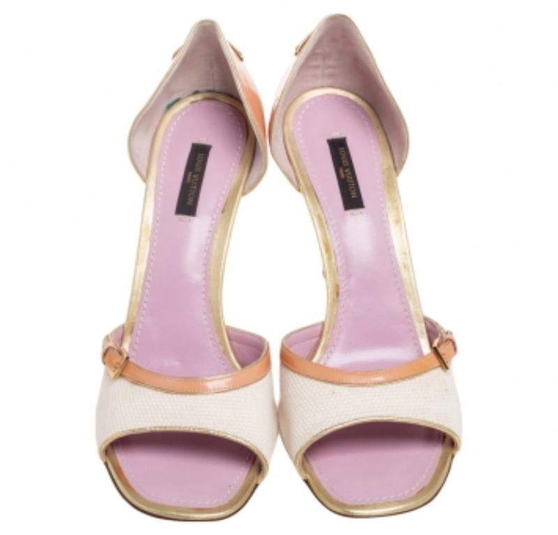 Louis Vuitton Lienzo tricolor y charol D'orsay Peep Toe Bombas Tamaño 41 en venta 1
