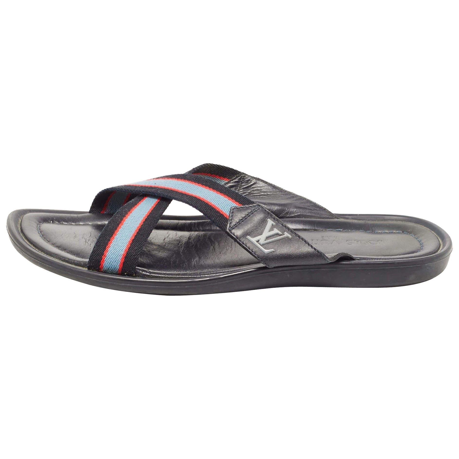 Louis Vuitton Tricolor Leather and Canvas Cross Strap Slides Size 42