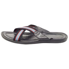 Louis Vuitton Tricolor Leather and Canvas Cross Strap Slides Size 42