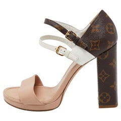 Louis Vuitton Tricolor Leather and Monogram Canvas Double Strap Sandals Size 38.