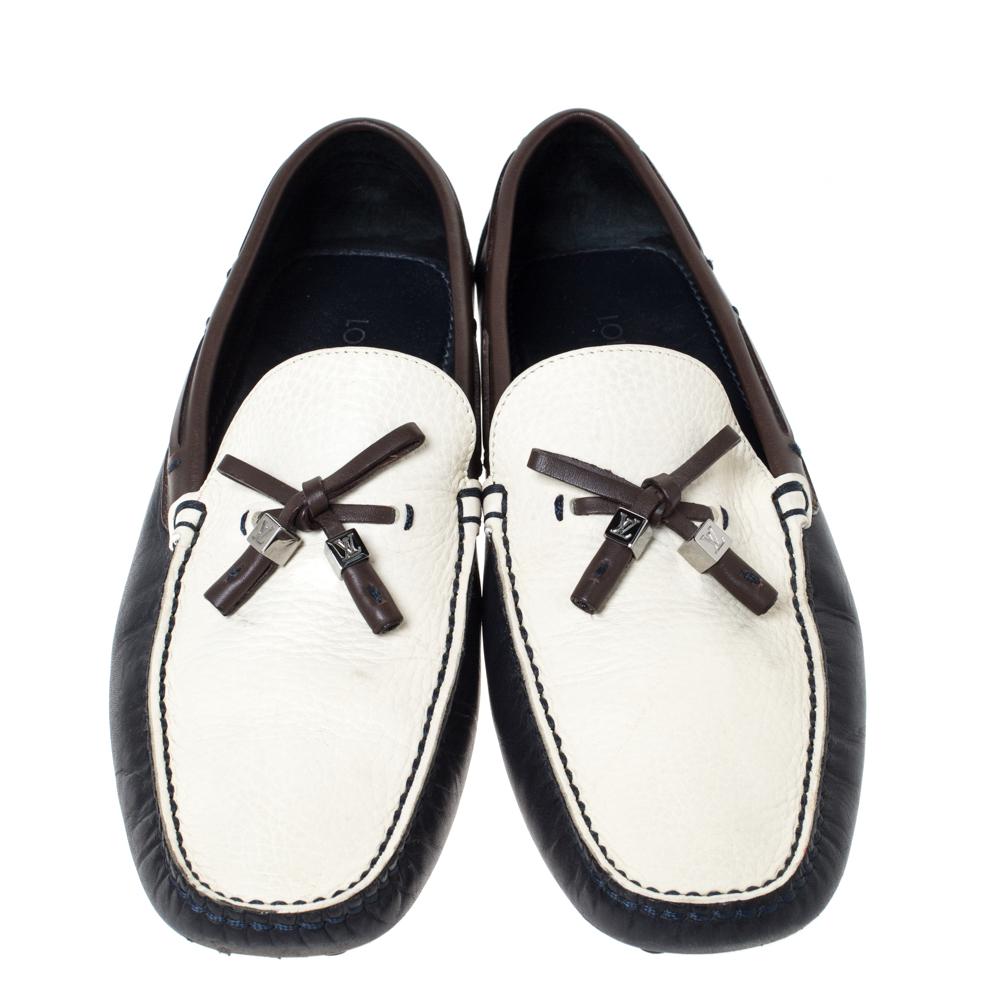 Louis Vuitton Tricolor Leather Bow Loafers Size 42 In Good Condition In Dubai, Al Qouz 2