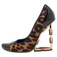 Louis Vuitton Tricolor Leopard Print Calf Hair and Patent Leather Wedge Pumps Si