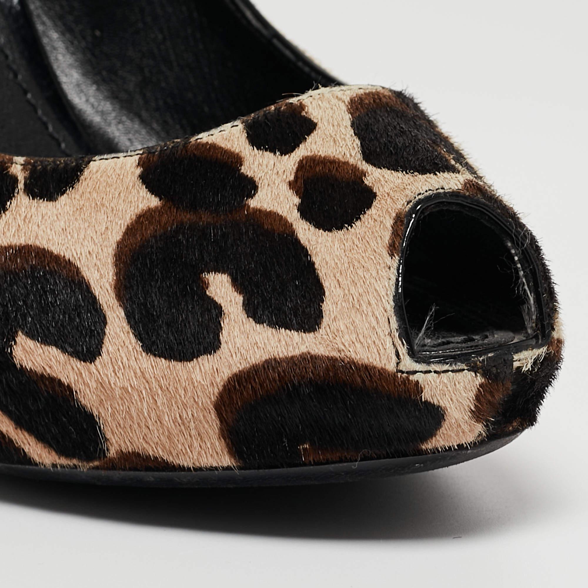 Louis Vuitton Tricolor Leopard Print Calf Hair Oh Really! Peep Toe Pumps Size 38 For Sale 4