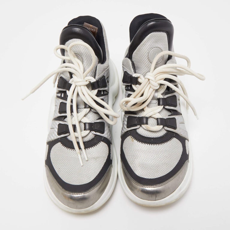 LOUIS VUITTON Glitter Stretch Textile Monogram LV Archlight Sneaker Boots  37.5 Gold Black | FASHIONPHILE