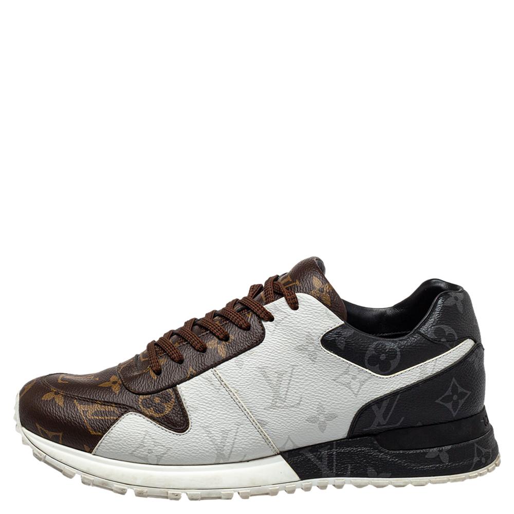 Made to provide comfort, these Run Away sneakers by Louis Vuitton are trendy and stylish. They've been crafted from tricolored monogram-coated canvas and designed with lace-up vamps and the label on the counters. Wear them with your casual outfits