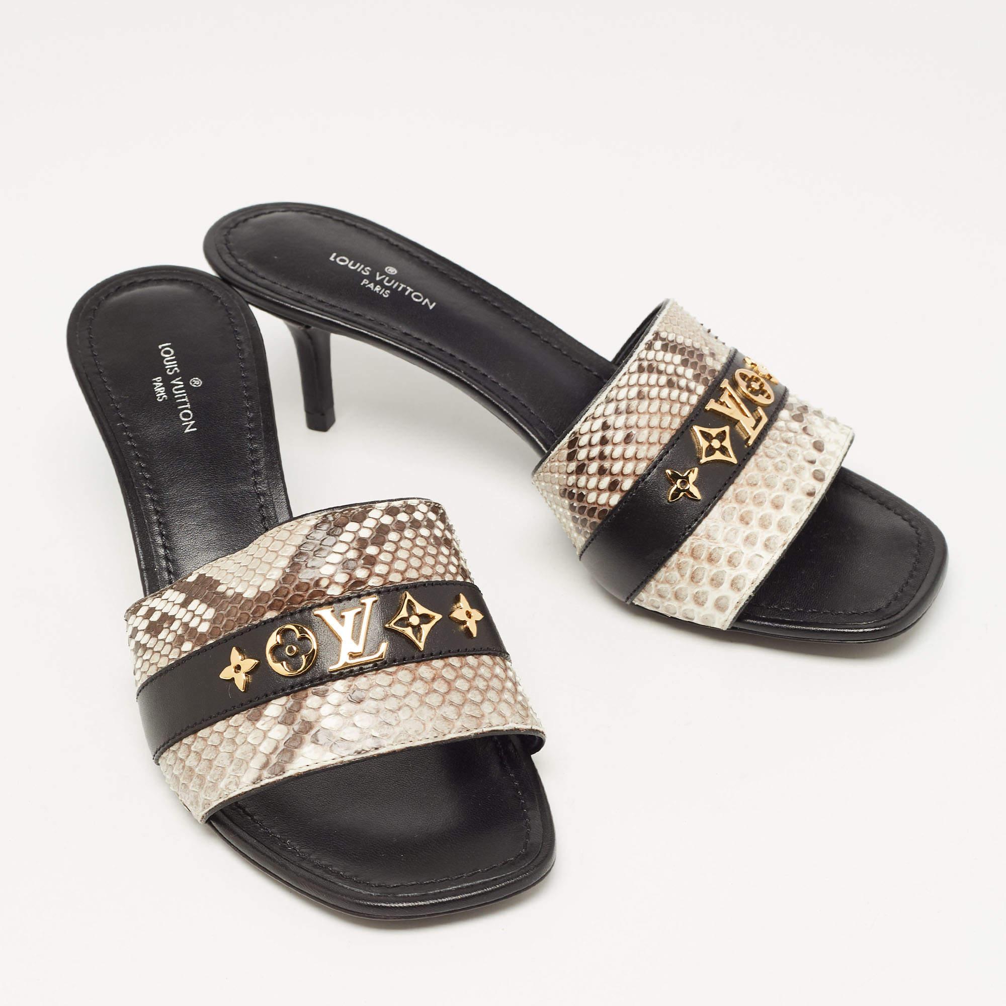 Louis Vuitton Tricolor Schlangenhaut Slide Sandalen Größe 37 Damen im Angebot