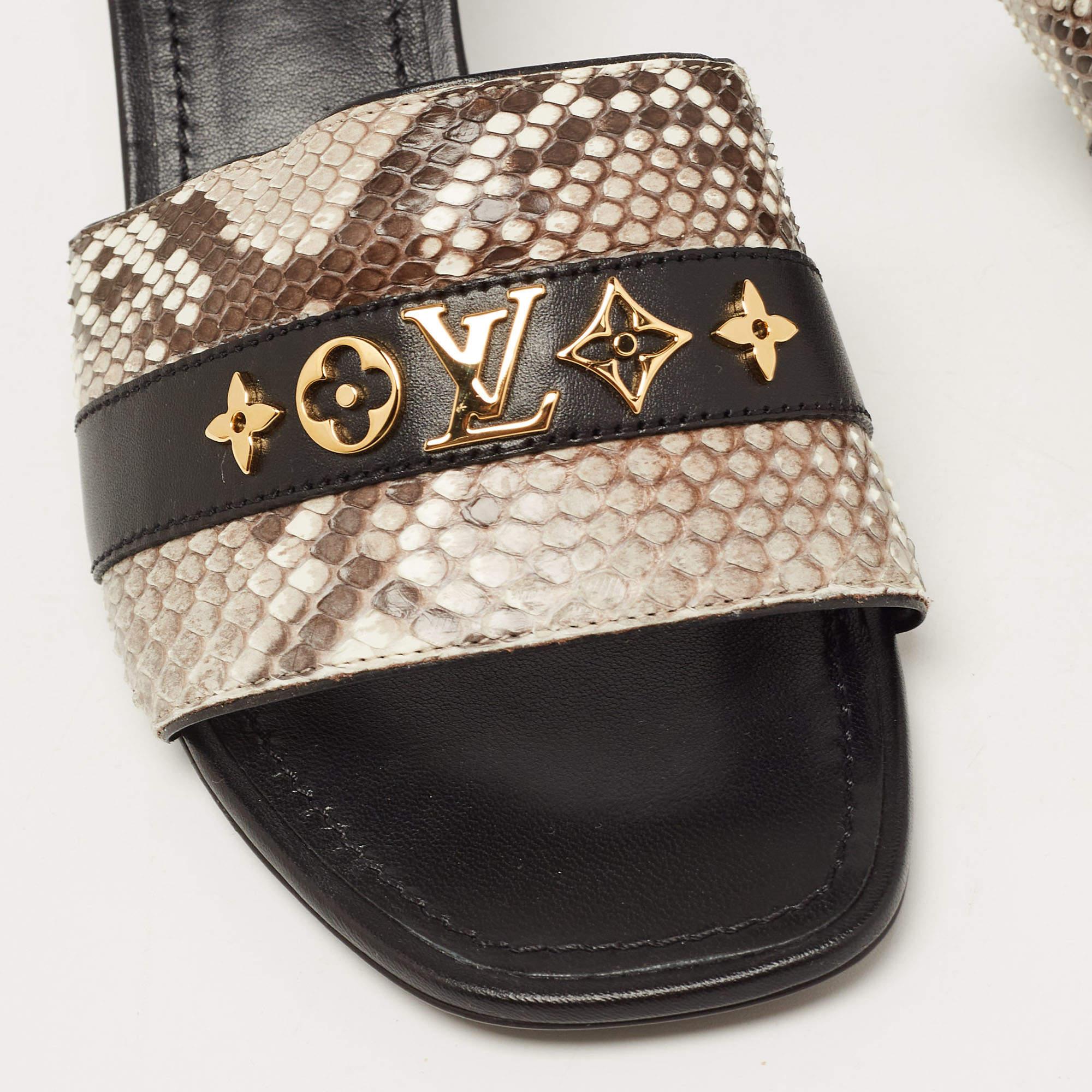 Louis Vuitton Tricolor Snakeskin Slide Sandals Size 37 For Sale 1