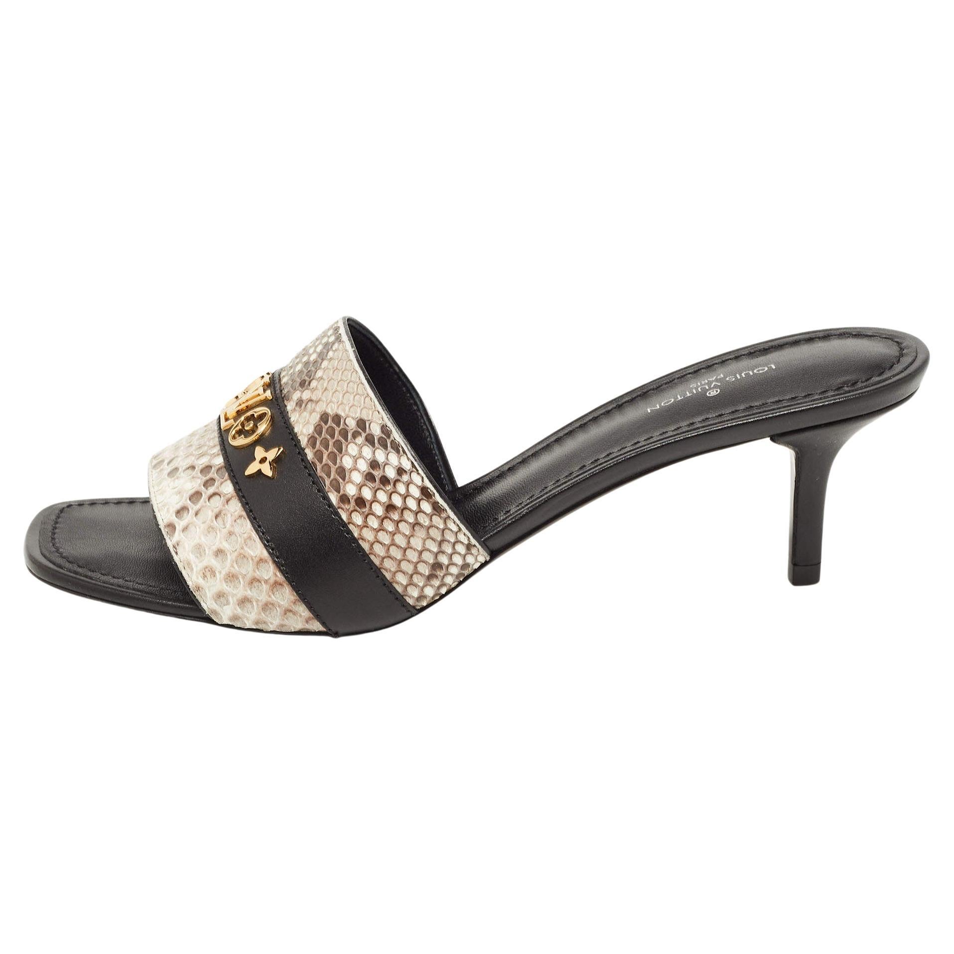 Louis Vuitton Tricolor Snakeskin Slide Sandals Size 37 For Sale