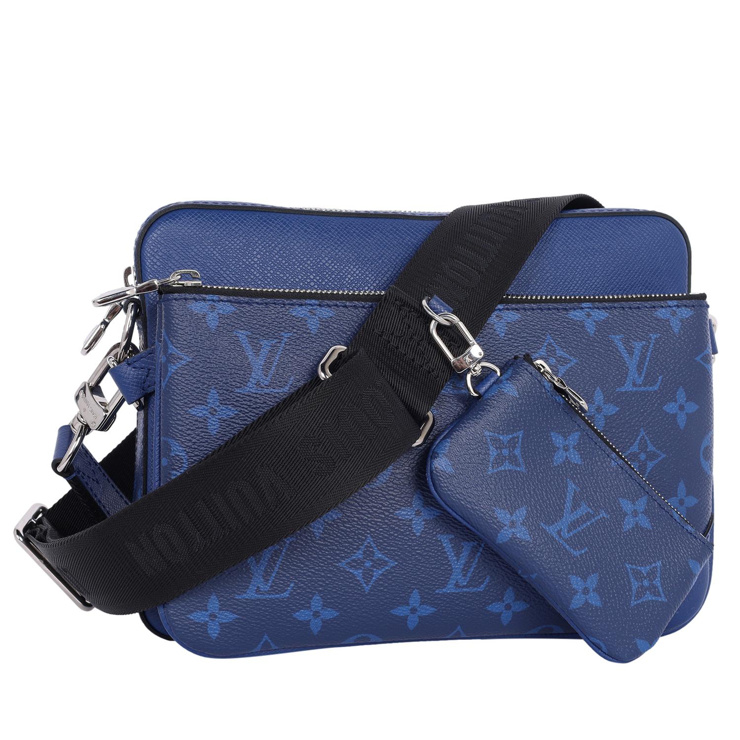 Louis Vuitton Trio Messenger Bag Monogramm Taigarama Kobaltblau im Angebot 9