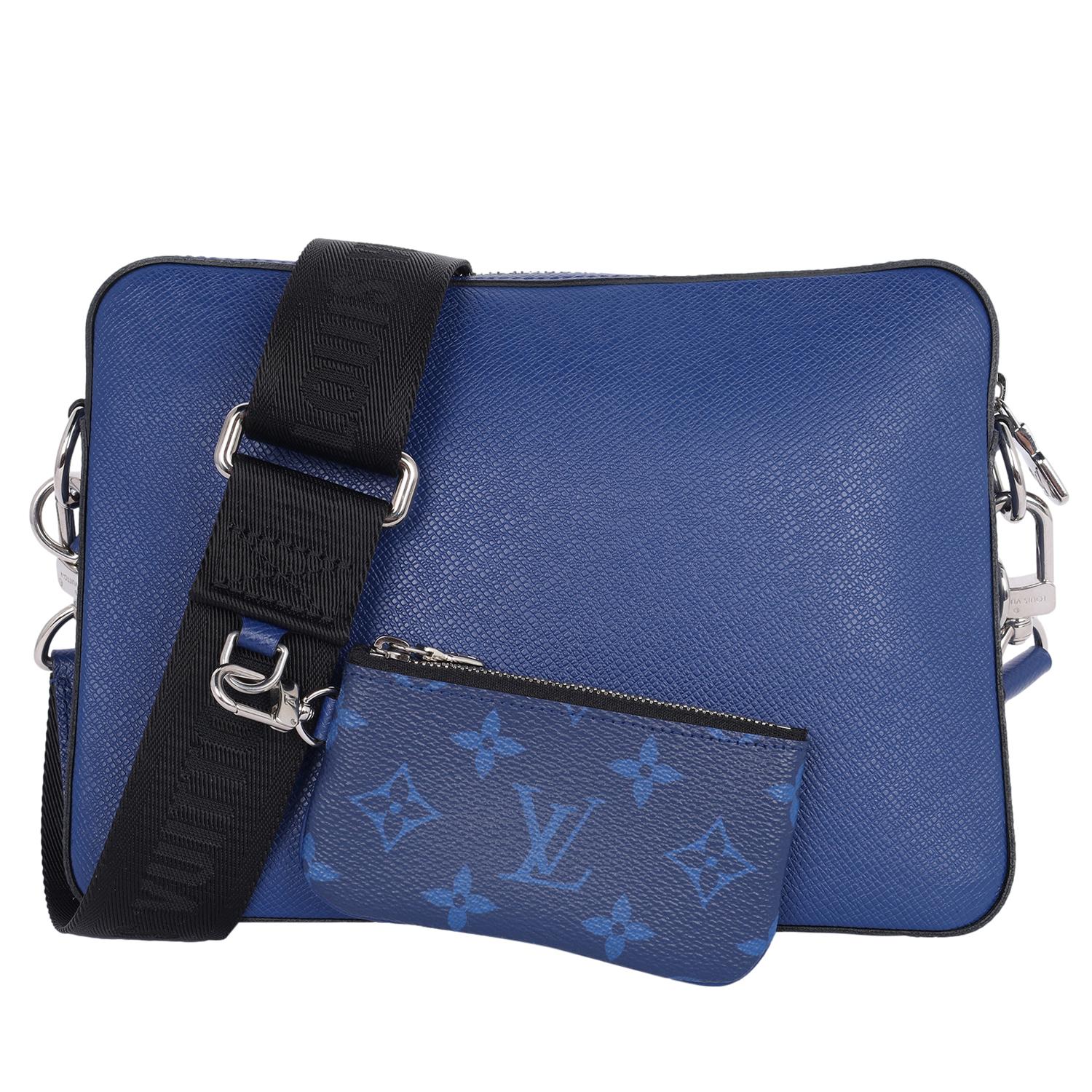 Louis Vuitton Trio Messenger Bag Monogramm Taigarama Kobaltblau im Angebot 1
