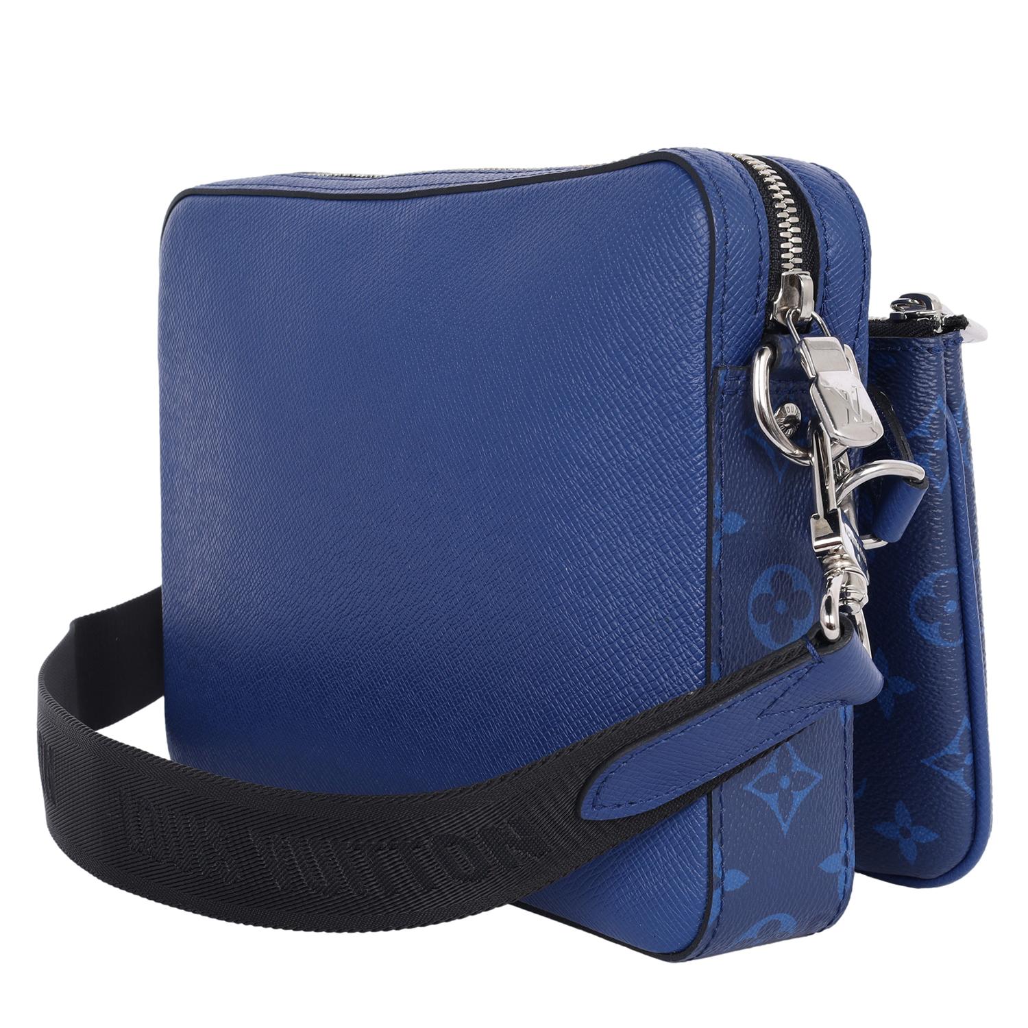 Louis Vuitton Trio Messenger Bag Monogramm Taigarama Kobaltblau im Angebot 3