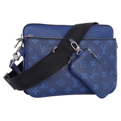 Vintage Louis Vuitton Trio Messenger Bag Monogram Taigarama Cobalt Blue