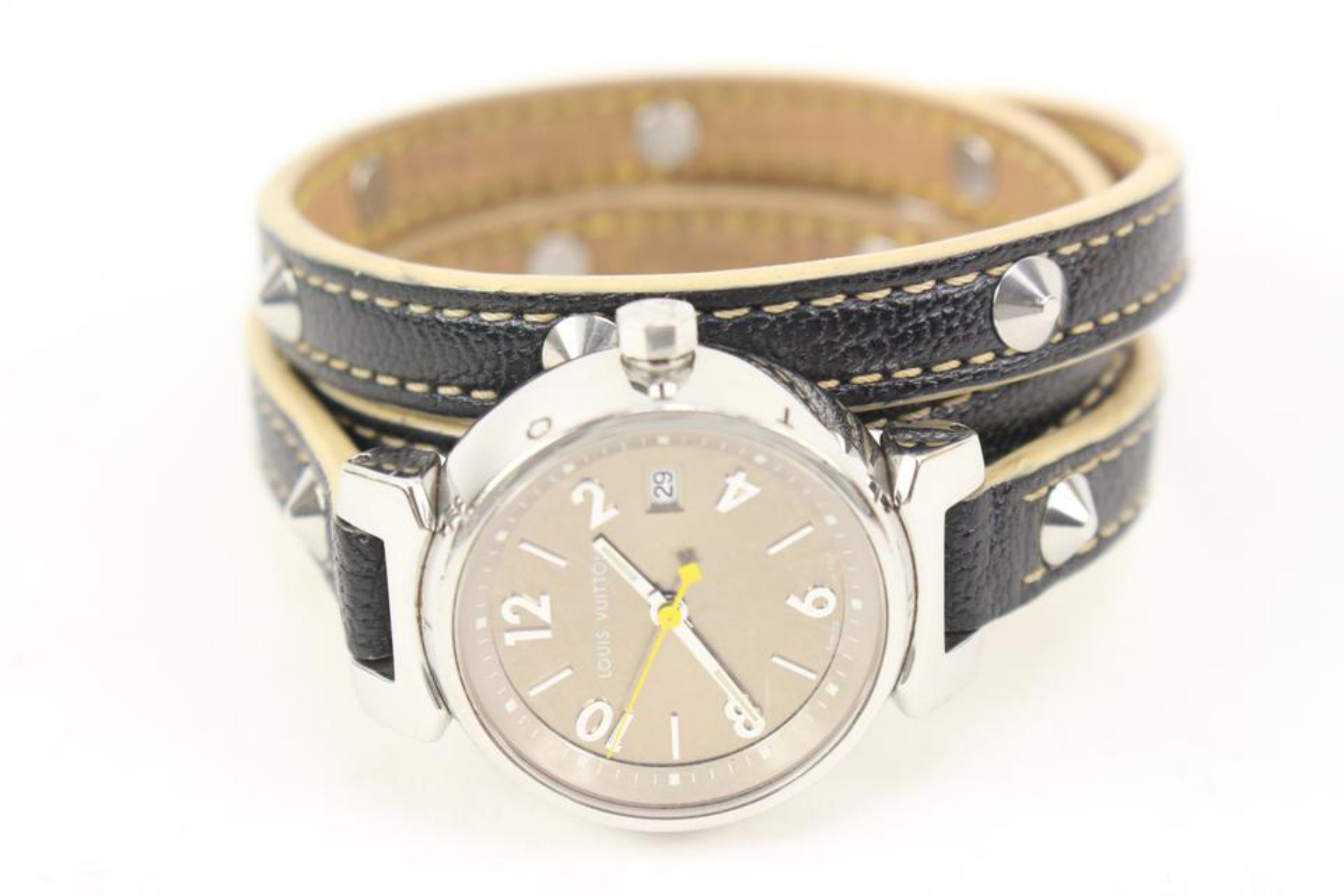 Louis Vuitton Tambour-Uhr, dreifach ummantelt, Q1212, 28 mm Quarz 25lv37s im Zustand „Gut“ im Angebot in Dix hills, NY