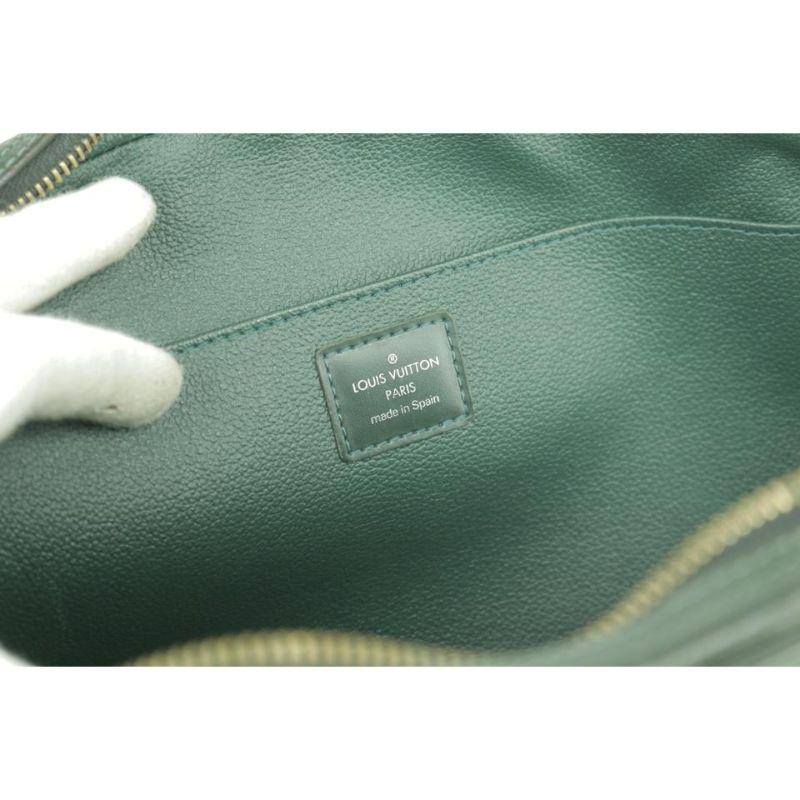 Louis Vuitton Trousse Toilery Pouch Gm 232555 Green Taiga Leather Wristlet For Sale 2
