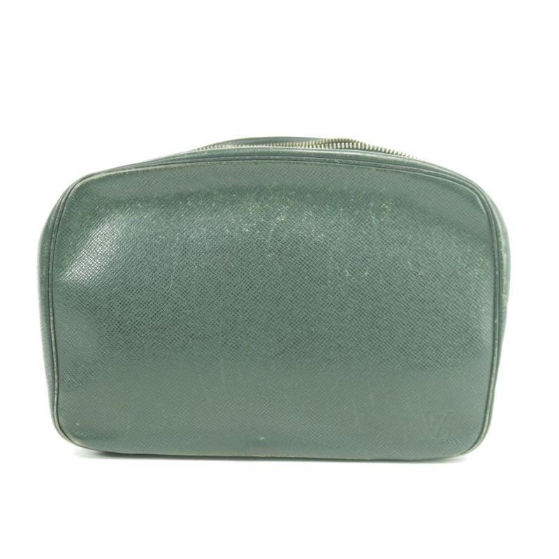 Louis Vuitton Trousse Toilery Pouch Gm 232555 Green Taiga Leather Wristlet For Sale 4