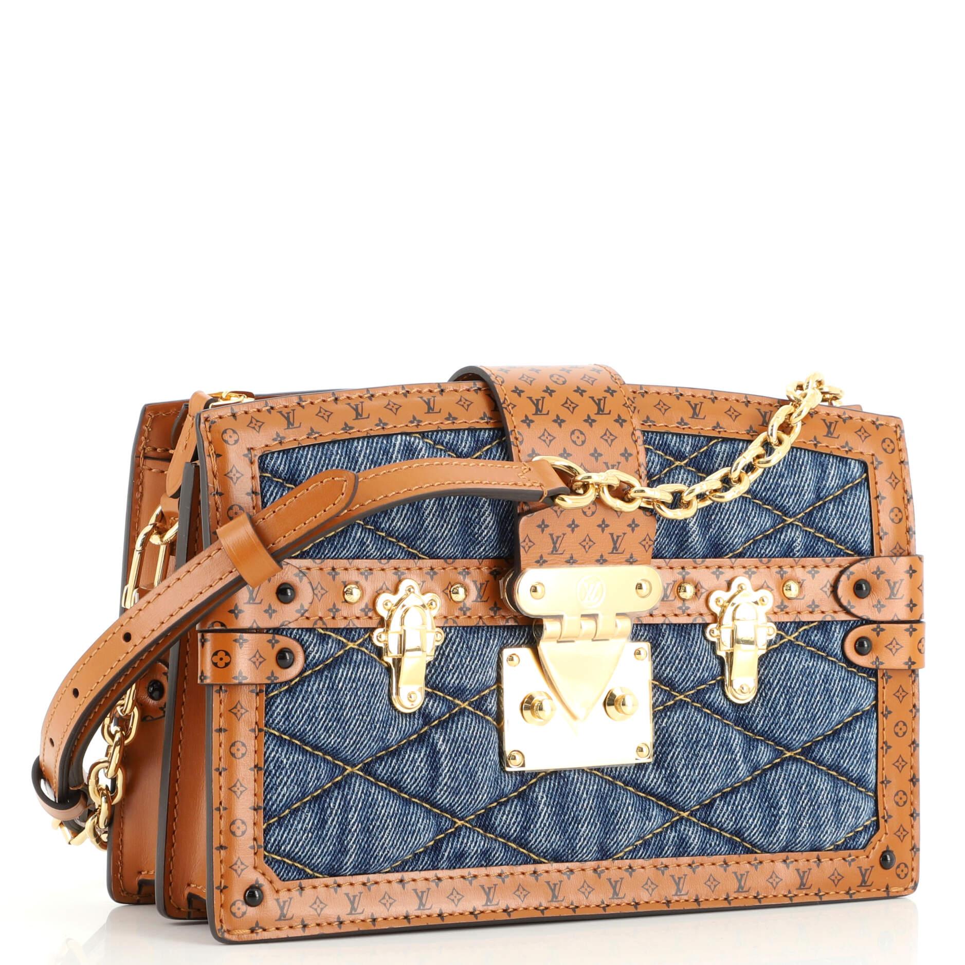 Louis Vuitton Trunk Clutch Malletage Denim with Monogram Leather In Good Condition In NY, NY