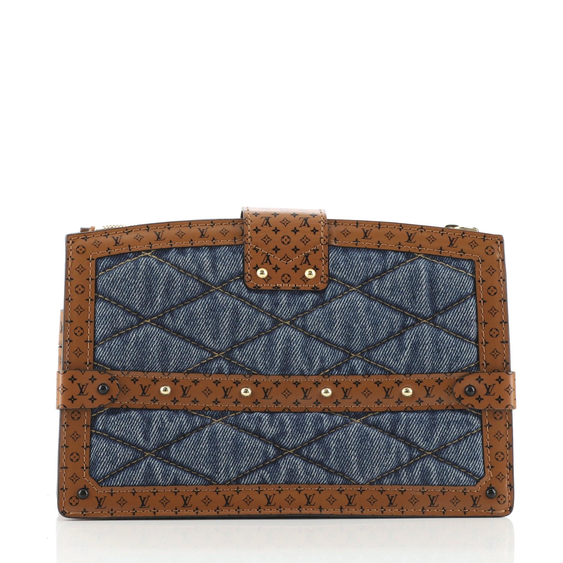 Louis Vuitton Trunk Clutch Malletage Denim with Monogram Leather In Fair Condition In NY, NY
