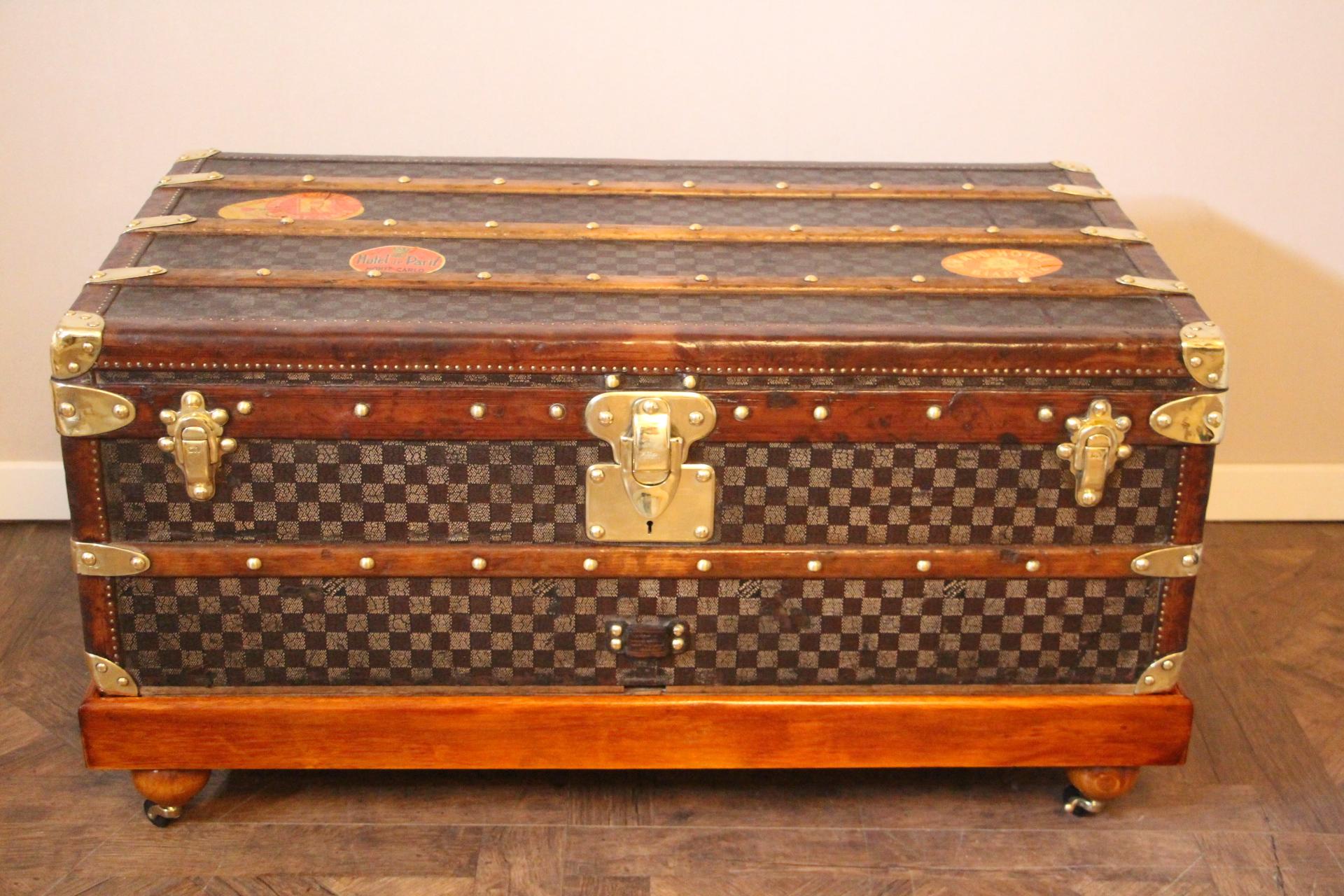 This beautiful Louis Vuitton trunk features the very rare and sought after checkered pattern canvas. This canvas that also called damiers canvas is typical from the end of the 19th century. Moreover, this trunk is a high end one as far as it