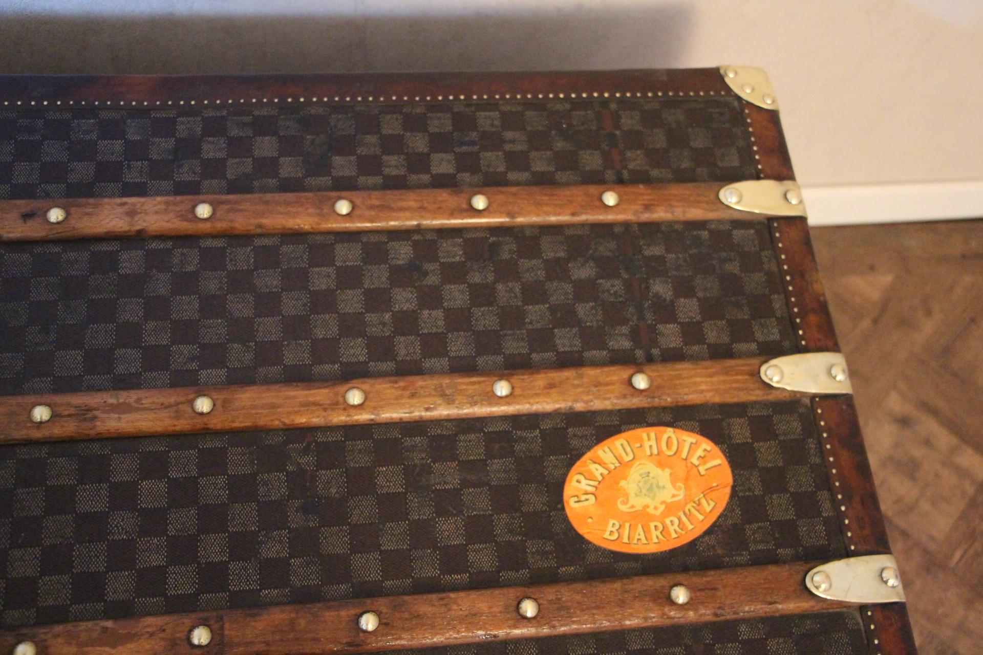 Brass Louis Vuitton Trunk in Checkered Pattern, Damier Louis Vuitton Steamer Trunk