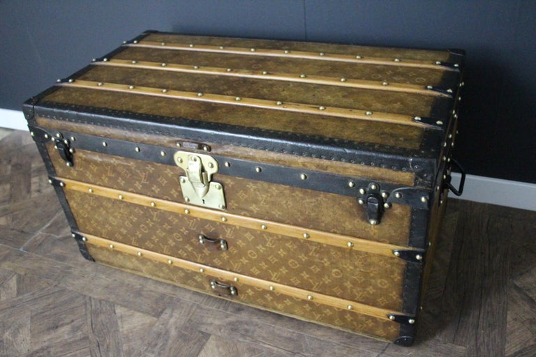 Louis Vuitton Steamer Cube Trunk Chest Antique Woven Monogram Vintage  Luggage