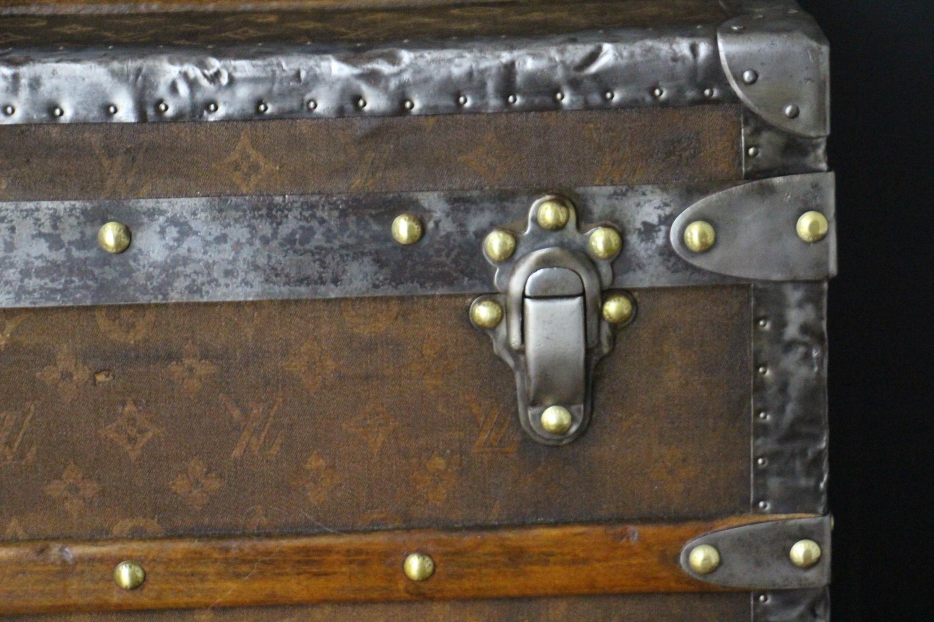 Brass Louis Vuitton Trunk in Woven Canvas, Louis Vuitton 110 cm Steamer Trunk