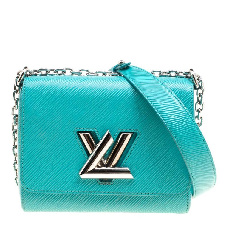 Louis Vuitton Bi-Color Green/Blue Epi Leather Twist MM Bag w/ Jacquard Strap  - Yoogi's Closet