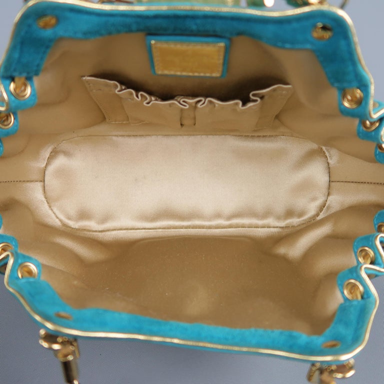 LOUIS VUITTON Turquoise and Gold Monogram Suede Lock Chain Strap THEDA PM  Mini Bag For Sale at 1stDibs
