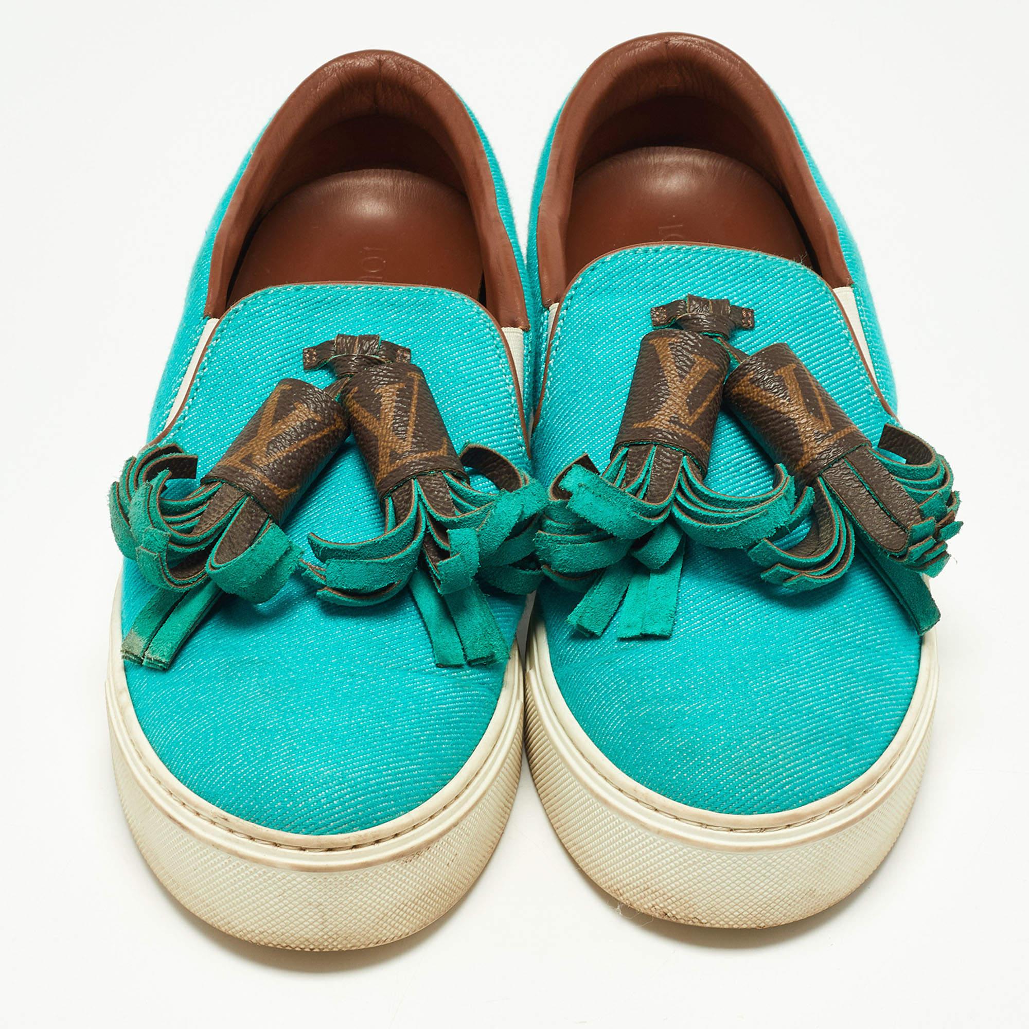 Blu Louis Vuitton - Scarpe da Ginnastica Slip On in Tessuto Twill Turchese e Monogram in Tela Taglia 37 in vendita