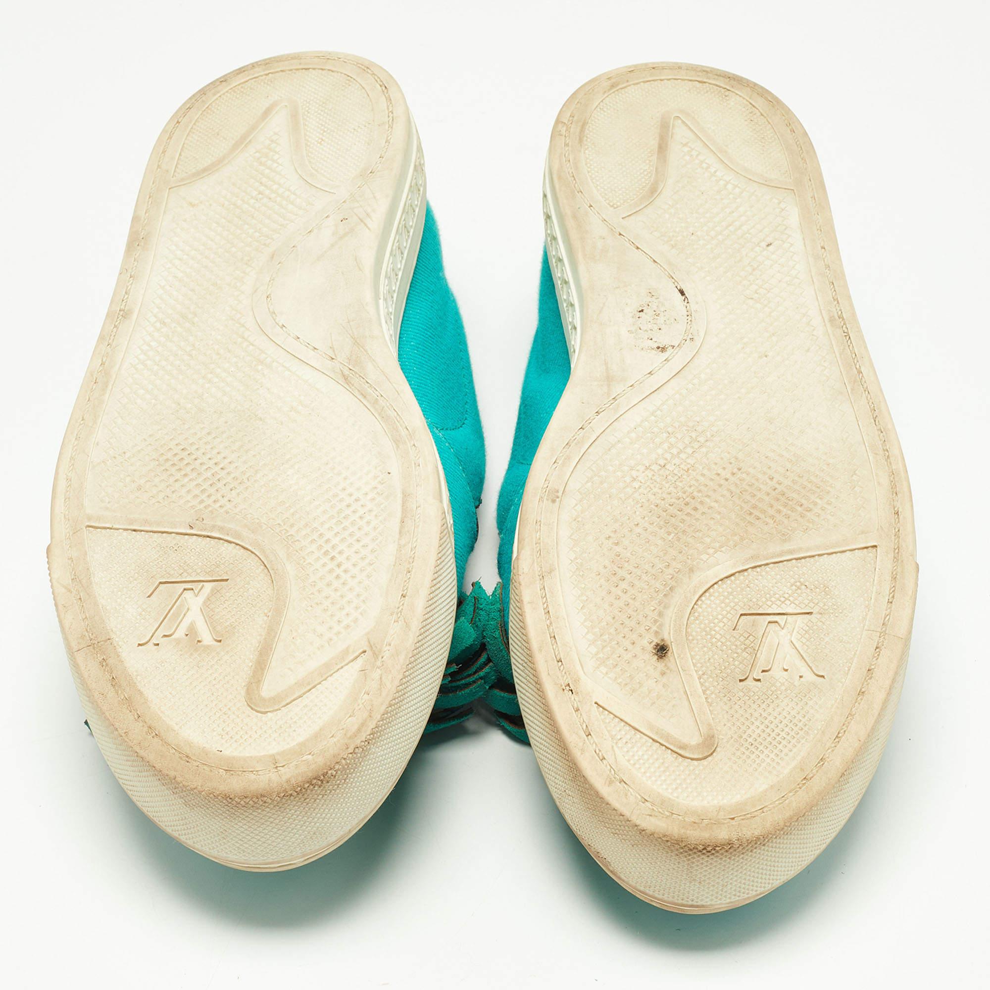 Louis Vuitton - Scarpe da Ginnastica Slip On in Tessuto Twill Turchese e Monogram in Tela Taglia 37 in vendita 1