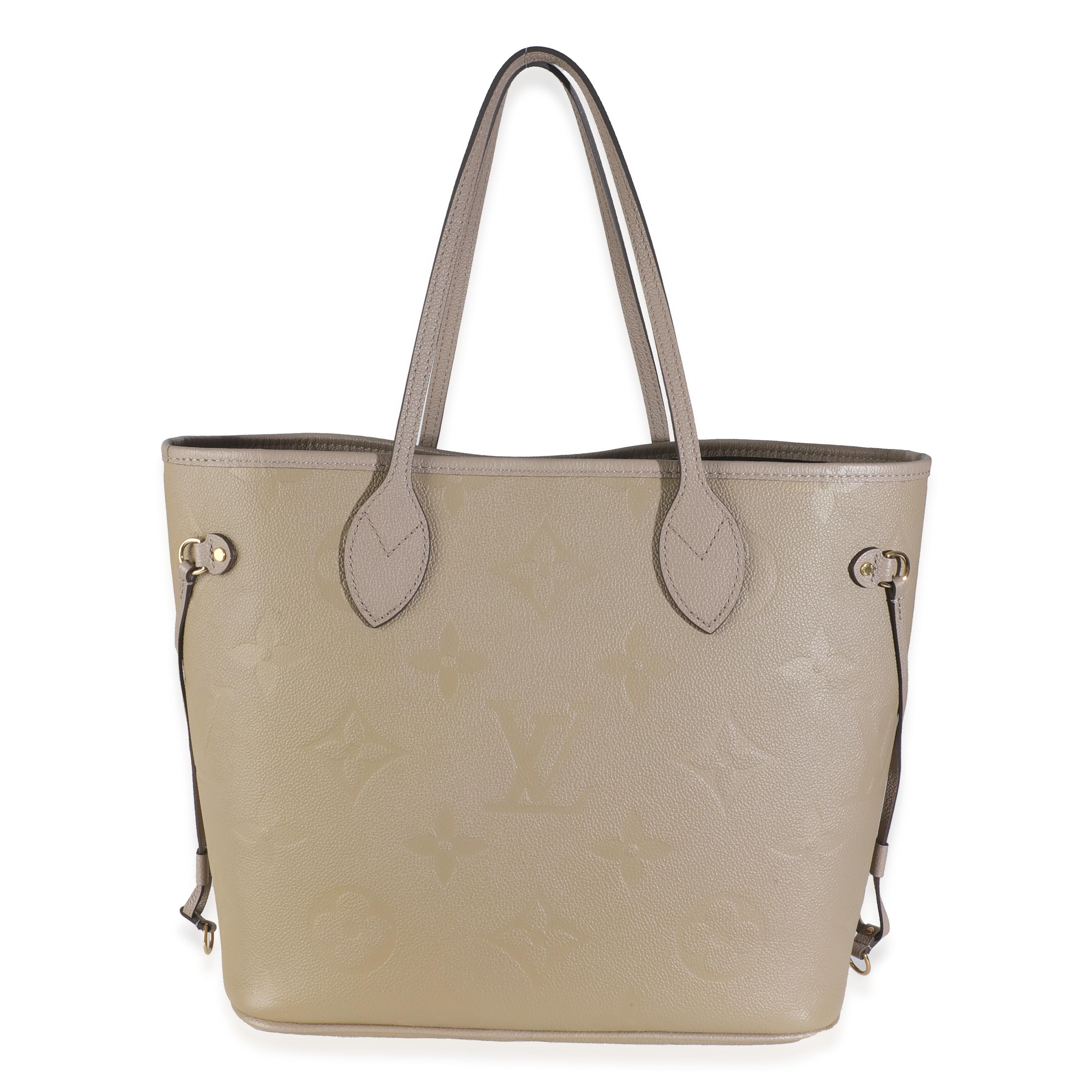 Listing Title: Louis Vuitton Turtledove Monogram Empreinte Neverfull MM
SKU: 145677
MSRP: 2880.00 USD
Condition: Pre-owned 
Condition Description: Released in 2007, the Louis Vuitton Neverfull bag has since become one of the House's most established