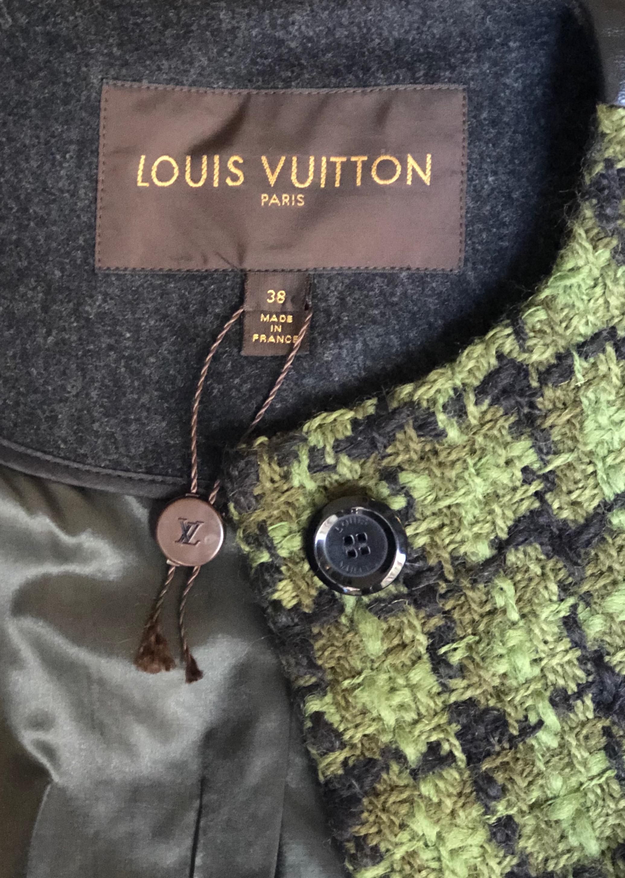 Louis Vuitton Tweed and Leather Trim Oversize Coat 8