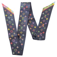 Louis Vuitton Twilly "Monogram Multicolor" en soie bleu marine - comme neuf