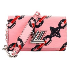 LOUIS VUITTON Pink EPI Woc Portefeuille Twist Silver Chain Wallet