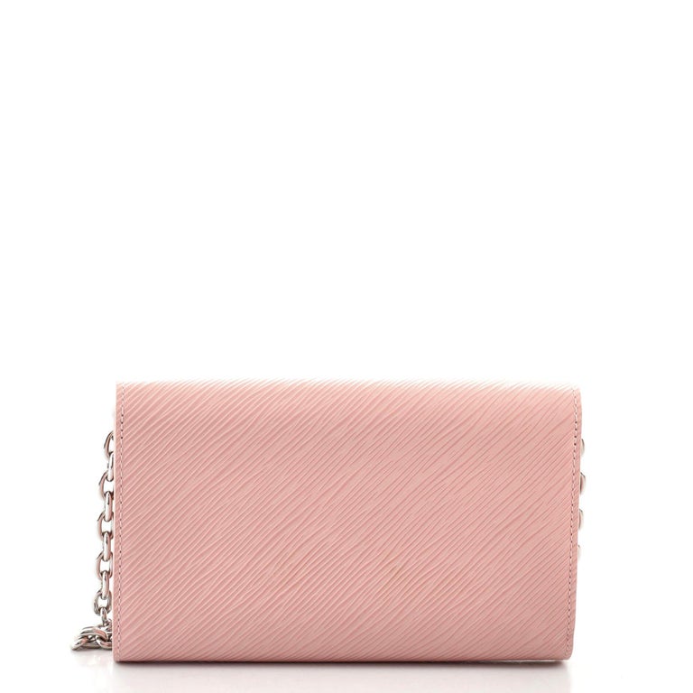 Louis Vuitton Pink EPI Leather Chain Flower Print Twist Wallet on Chain Silver Hardware, 2016 (Very Good), Pink/Red/Black Womens Handbag