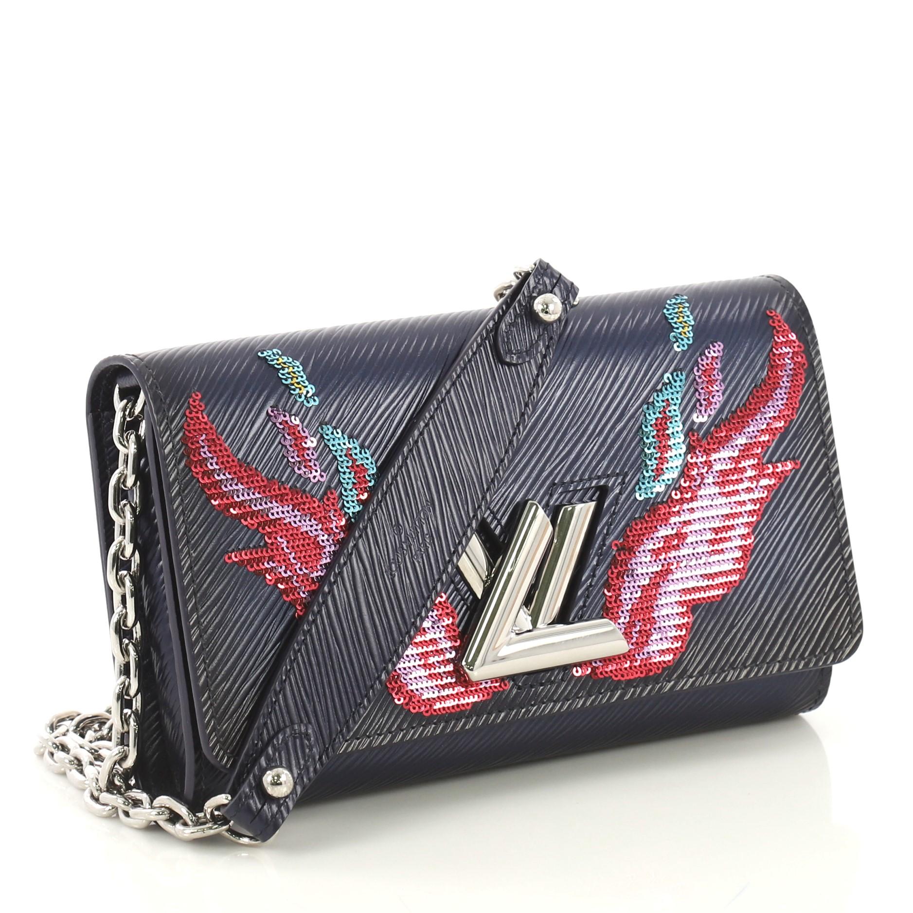 Black Louis Vuitton Twist Chain Wallet Epi Leather with Sequins