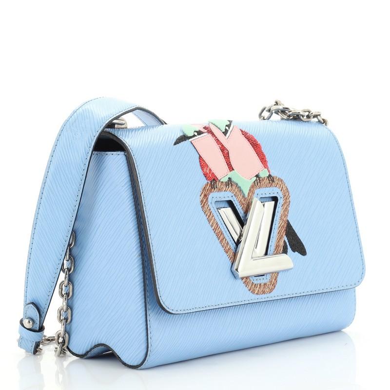 Blue Louis Vuitton Twist Handbag Bird Motif Epi Leather MM 