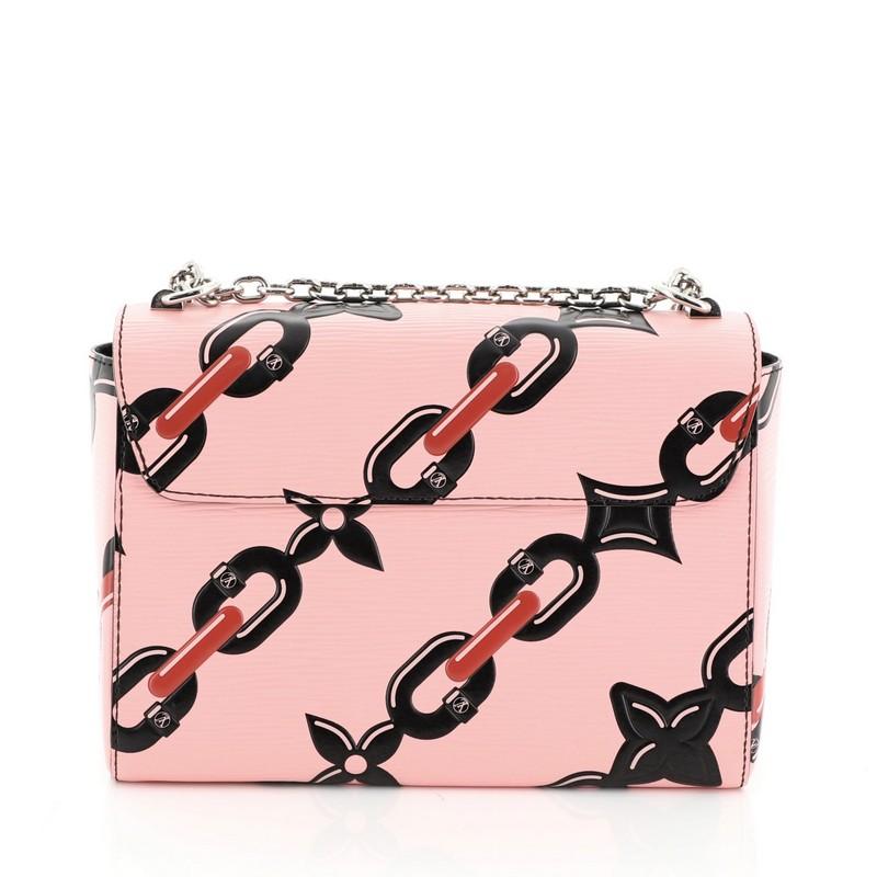 Pink Louis Vuitton Twist Handbag Chain Flower Print Epi Leather MM